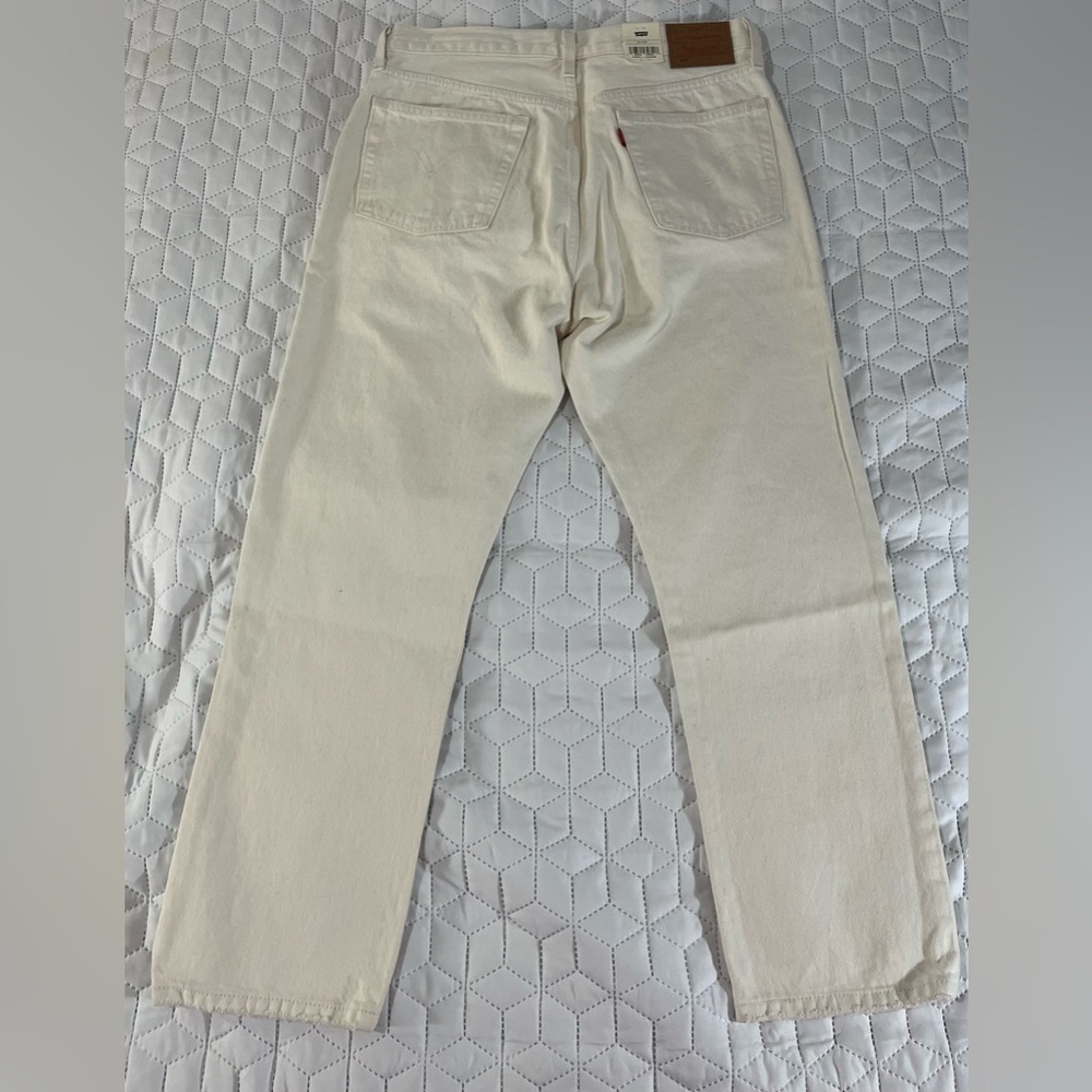 Levi's 501 Button Fly Cropped Straight Distressed Jeans Cream Women's Size 30 - Picture 3 of 12